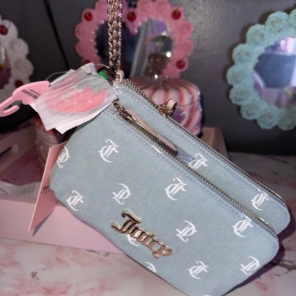 Juicy Couture Light Blue Denim Logo Dual-Zip Pouch - Picture 4 of 8